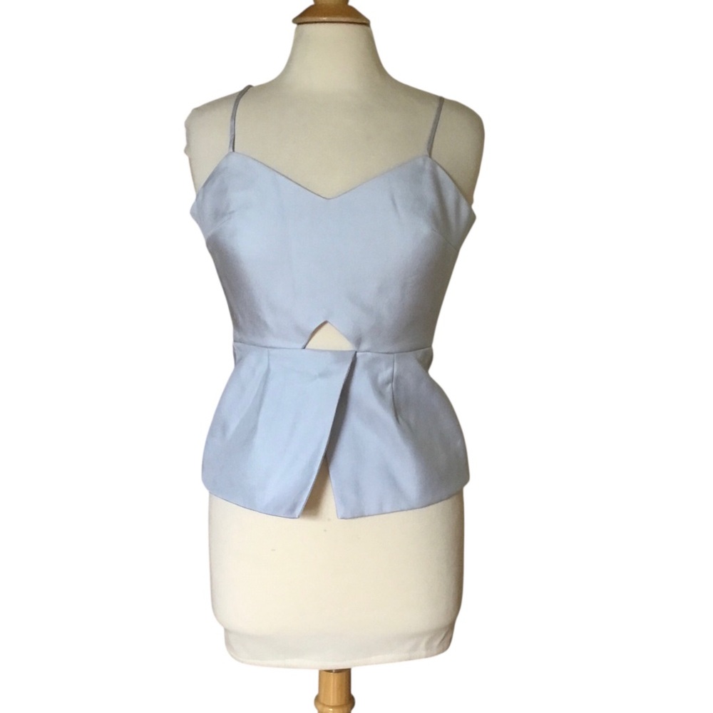 NICHOLAS Blue Satin Spaghetti Strap Cut Out Split Hem Peplum Top